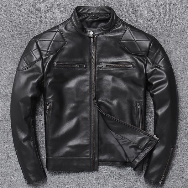 

men's leather & faux genuine jacket men warm shirt biker 2021, Black