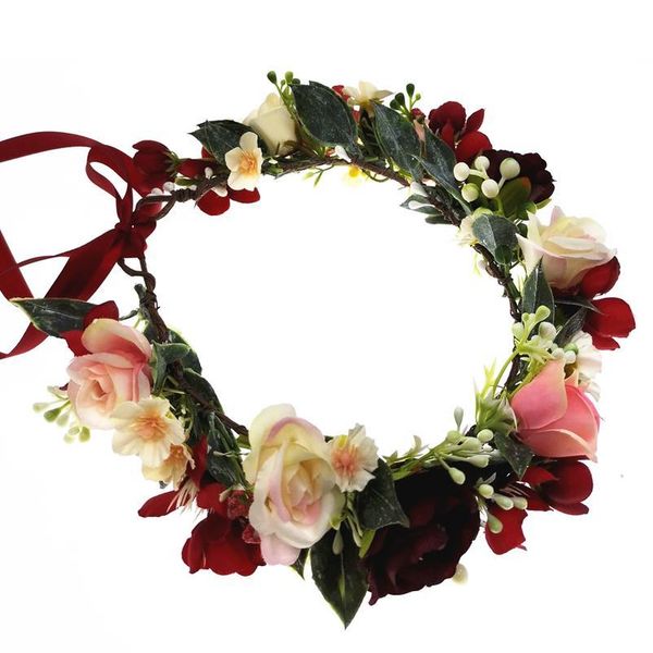 

wholesale rose flowers crown festival headband women hair accessories headdress bridesmaid girl floral garland wedding jllpug
