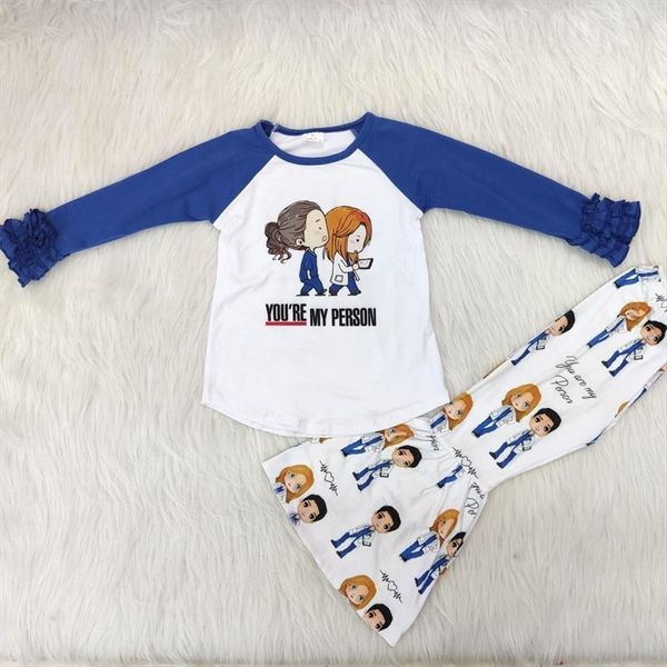 

wholesale retail cartoon character outfits baby girl cute letter flare pants 2 pcs set kid autumn outfit, White