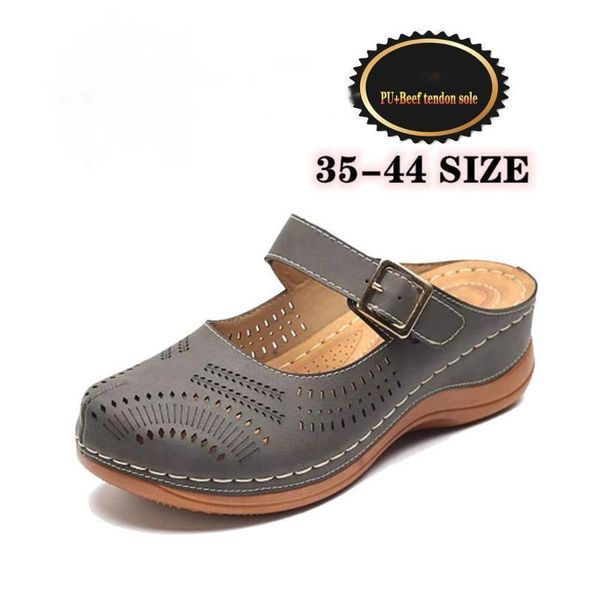 

sandals woman summer flat buckle casual sewing leather vintage women shoes female ladies platform slippers red retro sandalias, Black