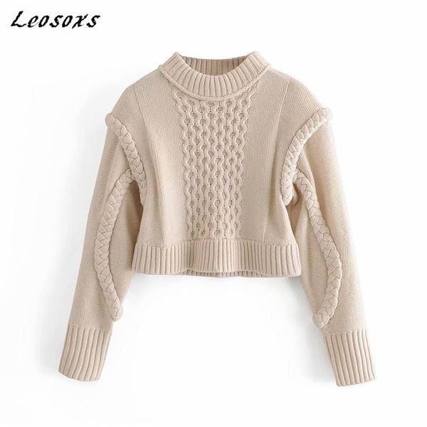 

leosoxs vintage eight-strand knitted women sweaters pullovers o-neck long sleeve loose pullover 2021 spring autumn new, White;black