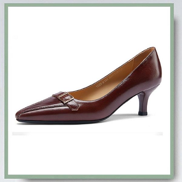 

dress shoes pumps formal elegant style pointed toe belt buckle decoration solid 2 colors medium thin heel classic office ladies, Black