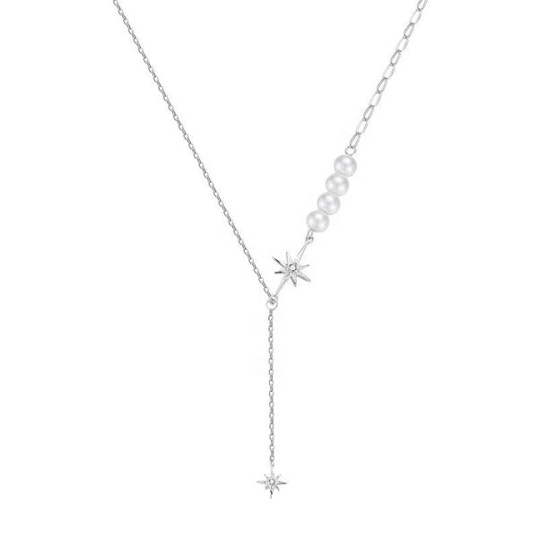 

chains gold plated necklace 925 sterling silver statement pearl star design luxury jewelry
