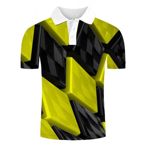

men's polos 2021 men casual color square 3d printing breathable shirt, White;black