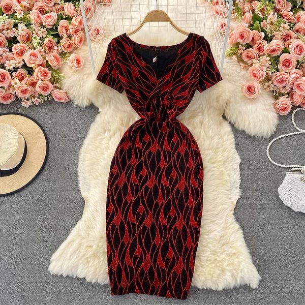 

casual dresses goddess v-neck tight dress 2021 summer fashion medium long stretch bright silk open hip, Black;gray