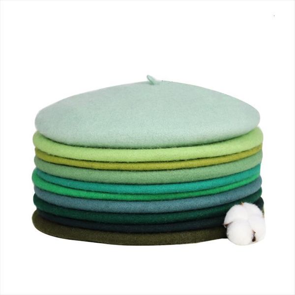 

womens green color wool beret ladies french artist beanie hats winter spring casual berets for women zz 368, Blue;gray
