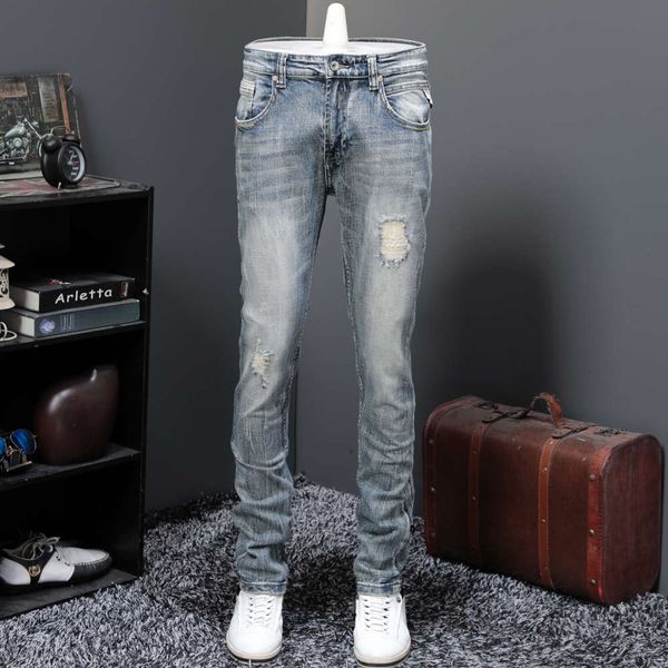 

2019 spring autumn new cut and slim small leg jeans men's trend versatile long spirit boy pants, Blue