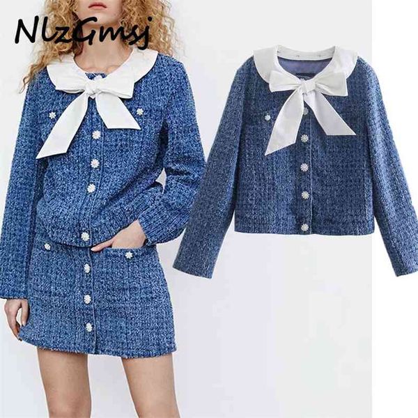 

jacket women loose fit single-breasted o neck long sleeve bow coat autumn spring fashion 03 210628, Black;brown