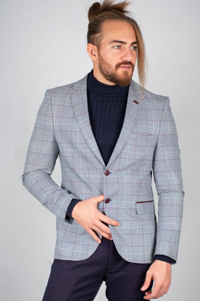 

Plaid Patterned Leather Button Slim Fit Jacket 2002211 F3ba, White;black