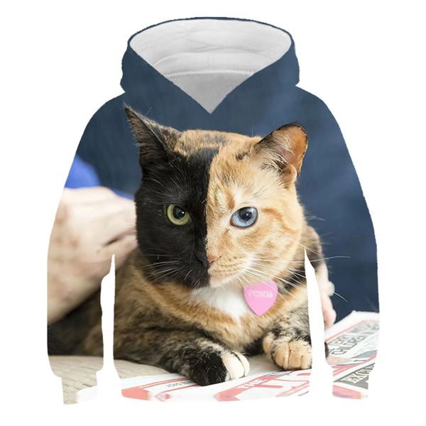 

girls love casual sports 3d printing hooded pullover kids brand new cartoon coffee cat pattern pullover clothing 4t, Black