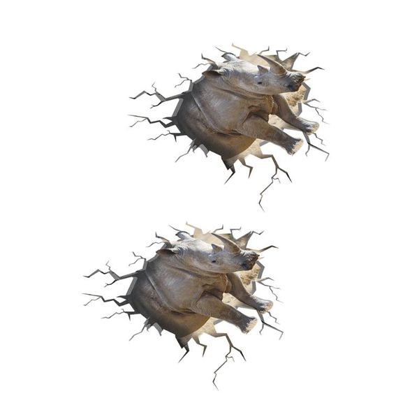 

wallpapers 2pcs broken wall fierce rhino sticker funny decorative decal