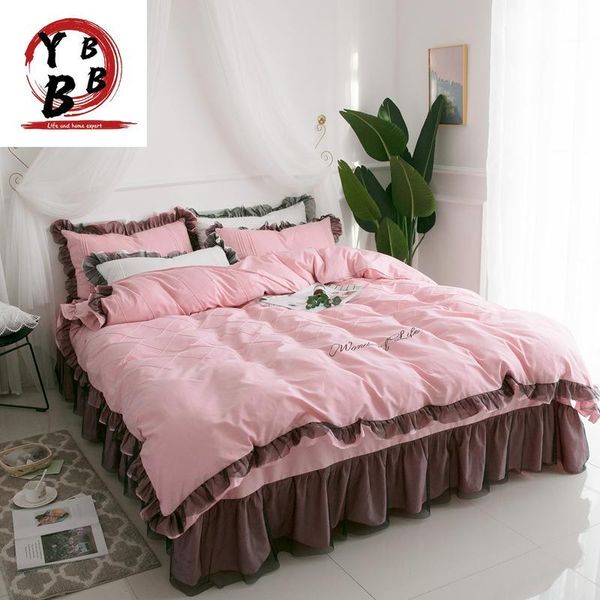 

bedding sets lace princess wedding luxury set king  twin pure cotton pink bed sheet solid duvet cover pillowcase bedclothes