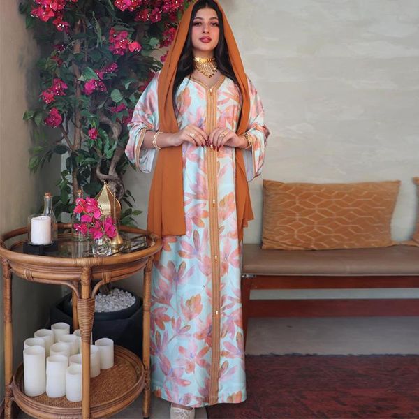 

ethnic clothing women's long muslim dress turkey dubai fashion abayas printing floral boho robe female kaftan longue jelaba femme musul, Red