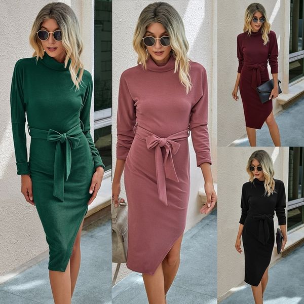 

2021 new women office lady for womens autumn female long sleeve sashes solid slim party fashion irregular ol eq66, Black;gray