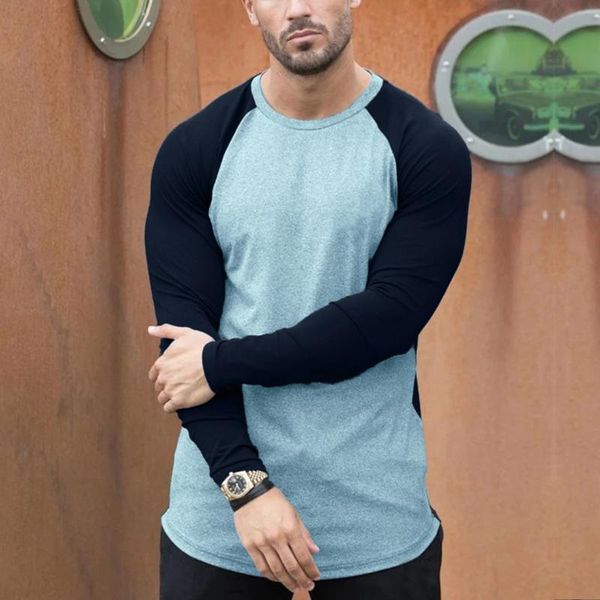 

men's t-shirts autumn o neck patchwork printed tshirts long sleeve t-shirt slim t shirt for men casual camiseta hombre 2021, White;black