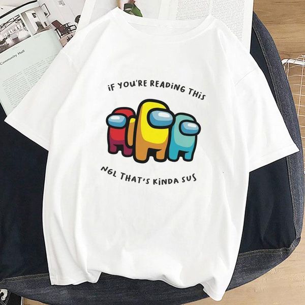 

summer new game among us t shirt women cute tosp cartoon graphic tees fun harajuku plus size t-shirt vogue tshirt female, White