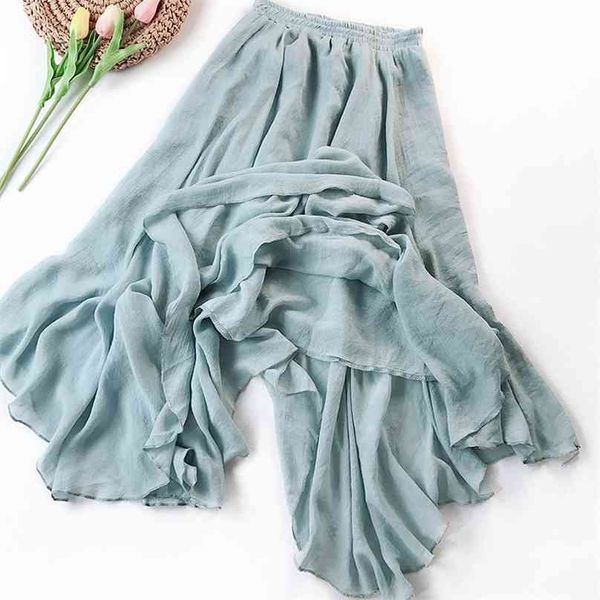 

cotton linen maxi skirt women spring summer elastic waist vintage solid irregular long s mori girl boho beach 210629, Black
