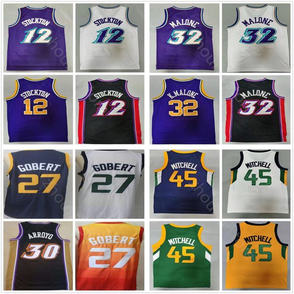 

donovan 45 mitchell basketball jerseys men's rudy 27 gobert mike 10 conley john 12 stockton city karl 32 malone mike 10 conley carlos 3, Black;red