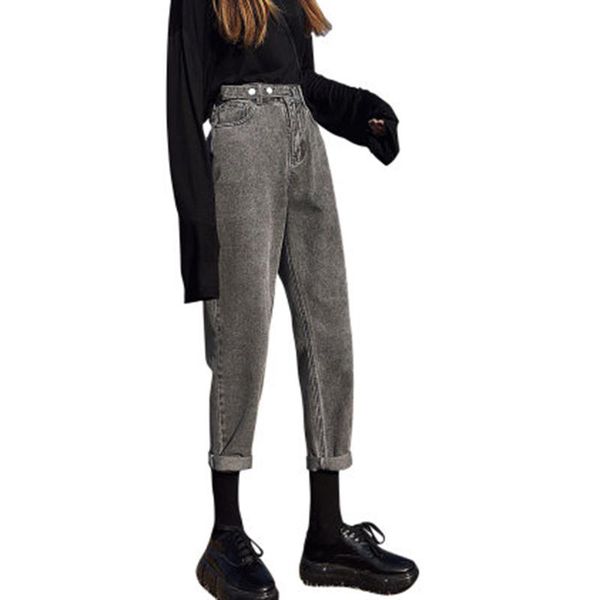 

women's pants & capris high waist jeans loose 2021 spring autumn style was thin wild straight harem tide trousers, Black;white