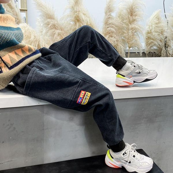 

jeans 2021 spring and autumn boy pants children korean fashion color label lightweight breathable kids trousers kj13, Blue