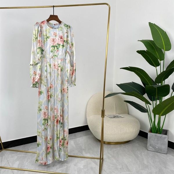 

casual dresses flowers spring print frilled ruffles long sleeve designer fashion vintage, Black;gray