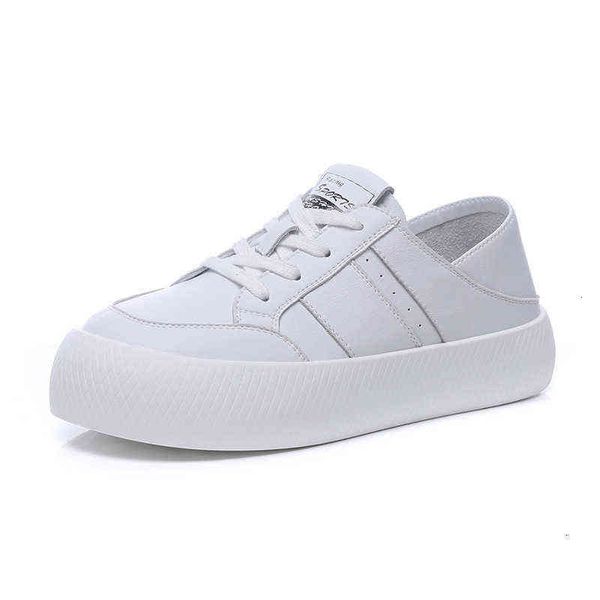 

shougu 2021 new light white shoes women's thick soled bread sports casual versatile soft leather board