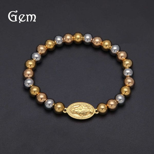 

hip hop color preserved gold plated jesus beads bracelet simple jewelry, Silver