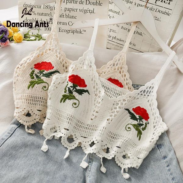 

women's tanks & camis woman knitted tank women vest strap backless bohe floral-print pullover female fashion tassel ruffles dr, White