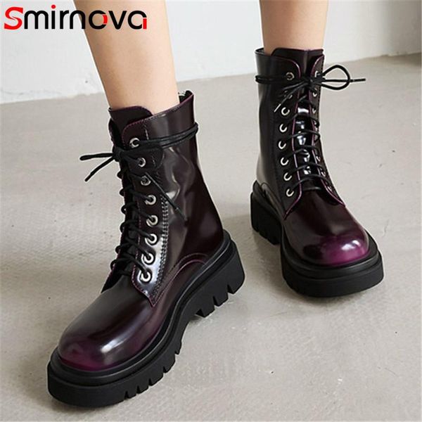 

boots smirnova 2021 est autumn winter ankle woman cross tied zip comfortable thick bottom fashion casual shoes ladies, Black