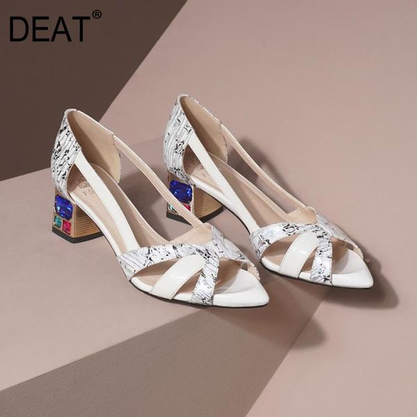 

dress shoes [deat] 2021 spring summer sharp toe hollow out print crystal hit color genuine leather sandals for women tide 10g899, Black