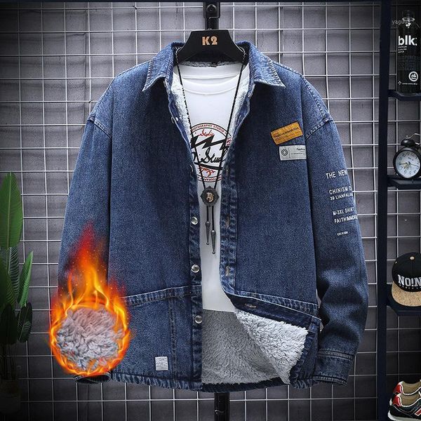 

winter jean jacket men cotton warm denim coats mens jackets wool liner thicken fleece casual male clothes outerwear 2021 men's, Black;brown
