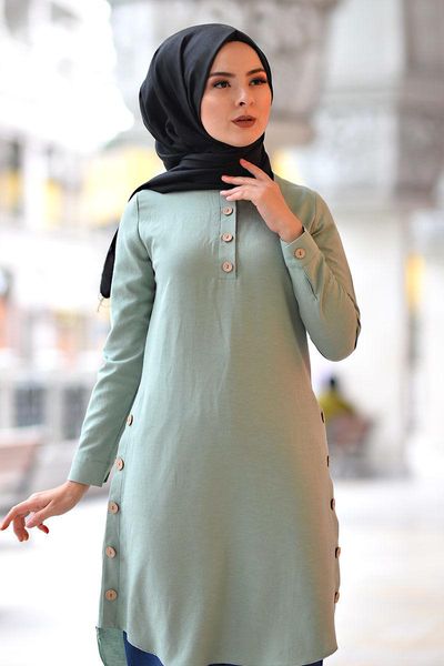 

women's blouses & shirts crew neck button tunik tsd1041 mint, White