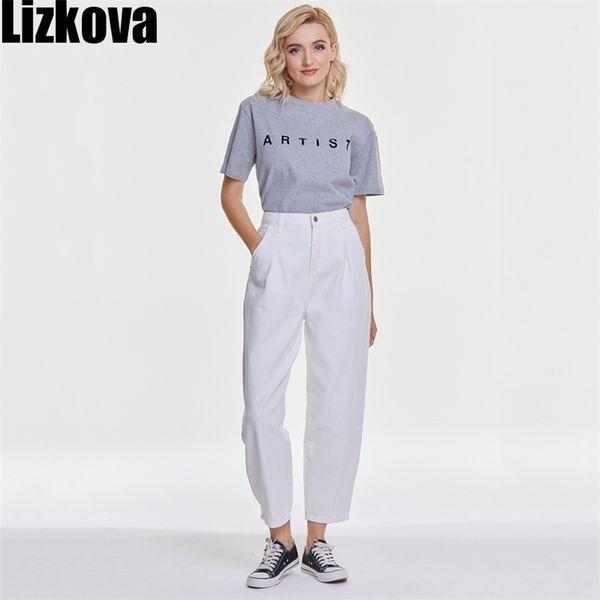 

lizkova spring white jeans woman high waist harem pants mujer pantalones plus size casual streetwear vaqueros 210922, Blue