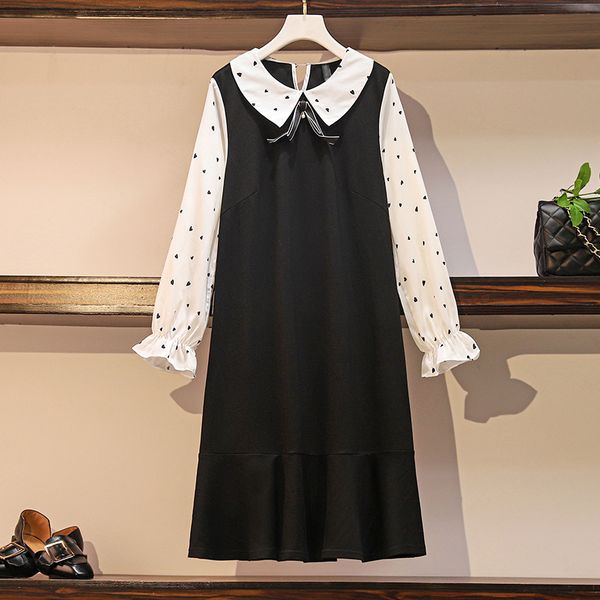 

female fall polka dot shreds 2021 long casual sleeve loose fashion pretty dolly collar dress plus size big clothes a9bs, Black;gray