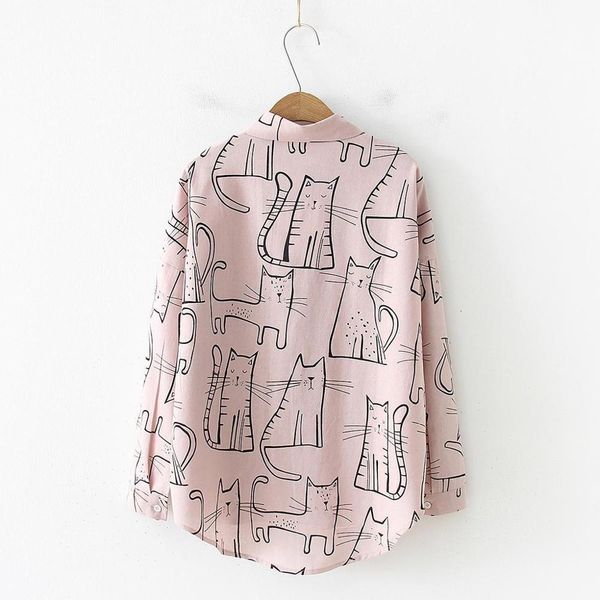 

blusas femininas fashion long sleeve cat print cloth shirt casual loose blouses woman 2021 women ,summer autumn cd, White
