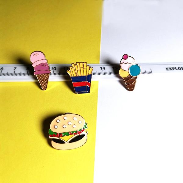 Pins, Broşlar Moda Gıda Koleksiyonu Hamburger Patates Kızartması Sundane Çanta Giysi Dekoratif Takı Broş Pins Yaka Emaye Pin Rozeti