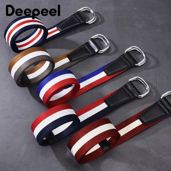 

belts deepeel 1pc 3.8cm*110cm double d ring buckle ladies canvas belt students stripe webbing jeans accessories, Black;brown