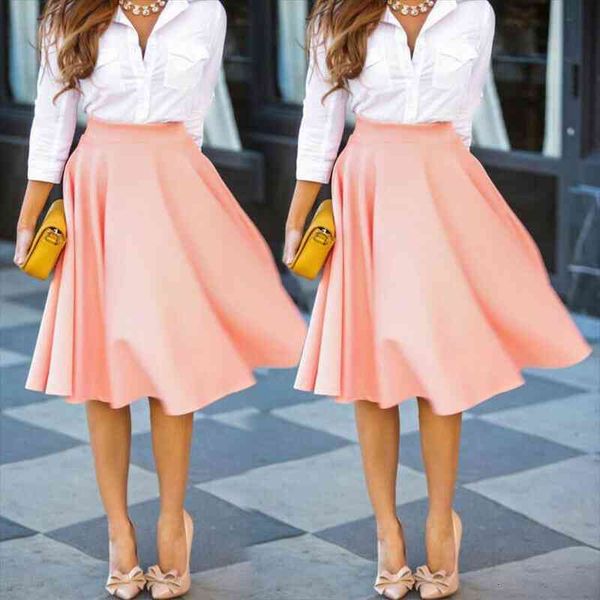 

women retro stretch high waist skater flared pleated swing skirt caual sundress clothes, Black