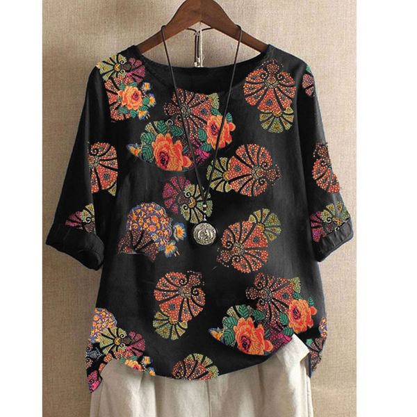 

women mode plus size shirt cato linens women's borders printed half sleeve casual blouse # j, White