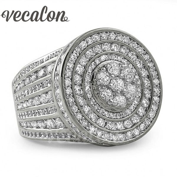 

vecalon channel setting women men ring 240pcs simulated diamond cz 925 sterling silver couple engagement wedding band ring gift, Slivery;golden