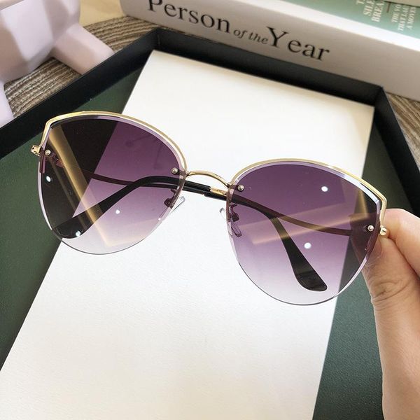 

2021new cat eye sunglasses women luxury rimless gradient sun glasses clear ocean color lenses shades ladies sunglass uv400, White;black