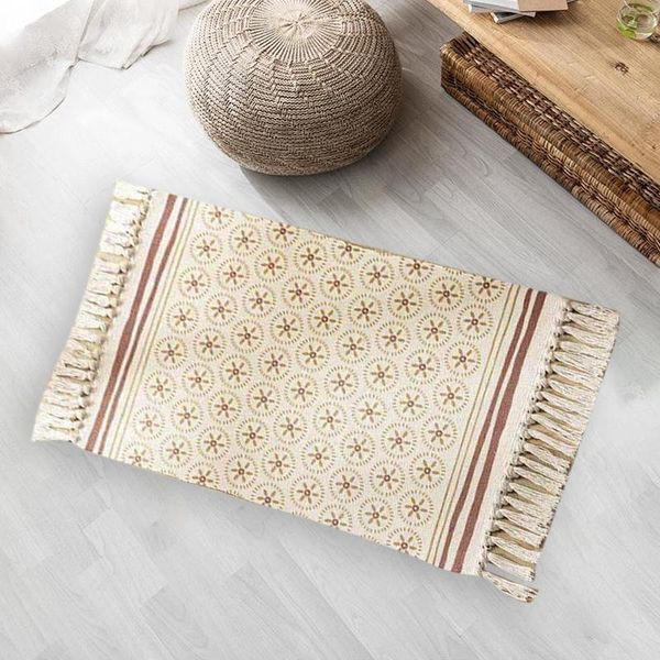 

carpets cotton thread woven thickened non slip fringed floor mat national wind printing kitchen living room bedside carpet