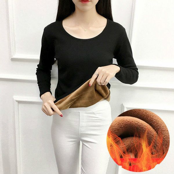 

new women 2021 autumn winter slim blouse female thick veet thermal shirt o-neck warm long sleeves underwear a372ow0l, Black;pink