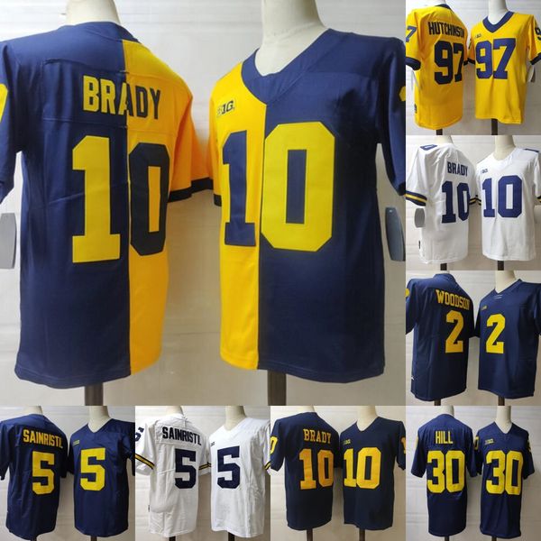 

ncaa michigan wolverines university football jersey 97 aidan hutchinson 10 tom brady 2 hill woodson 12 mcnamara 5 sainristil mens jersey, Black