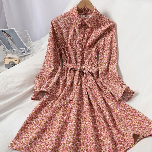 

2021 casual floral printed for women autumn winter turn-down collar long sleeve single breasted vestidos vintage flower es msoj, Black;gray