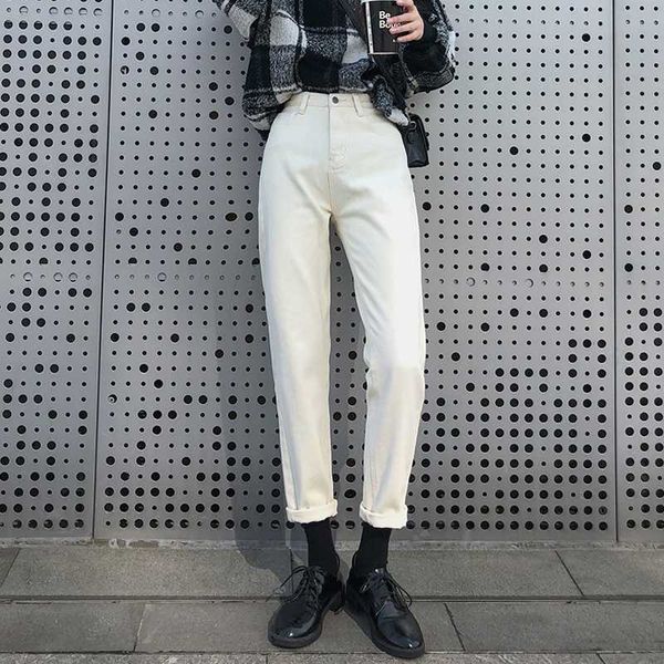 

jeans women's new korean fashion loose cropped trousers slim high waist retro street mom zipper pocket women long pants, Blue