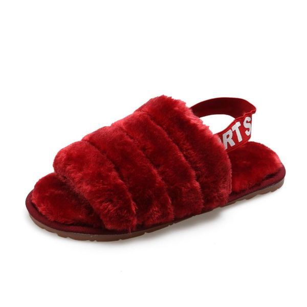 

2021 furry slippers fur slides for women faux fur sliders indoor shoes woman strap shoes female casual home flat winter footwear, Black