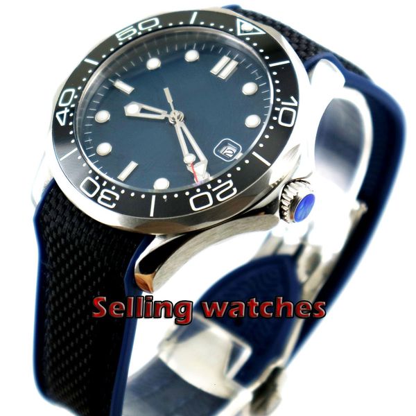 

41mm flash blue sterile marker plate light-emitting black ceramic seal sapphire glass automatic watches date mechanical man clock, Slivery;brown