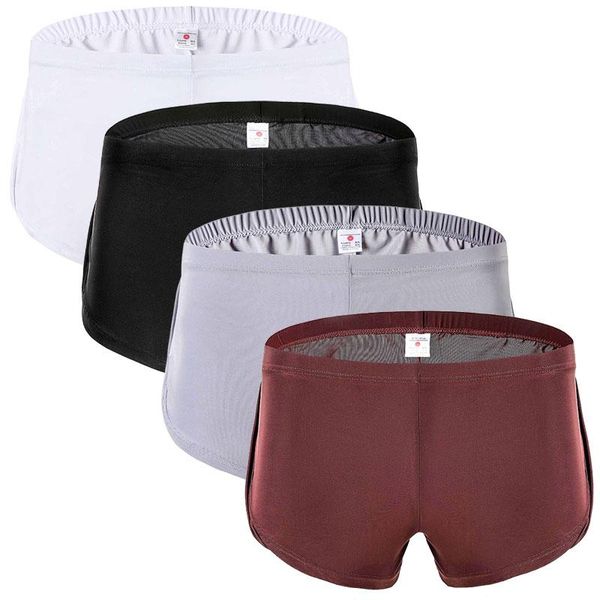 

underpants 4pcs/lot summer men underwear boxer shorts ice silk thin breathable soft sports short pants homme, Black;white