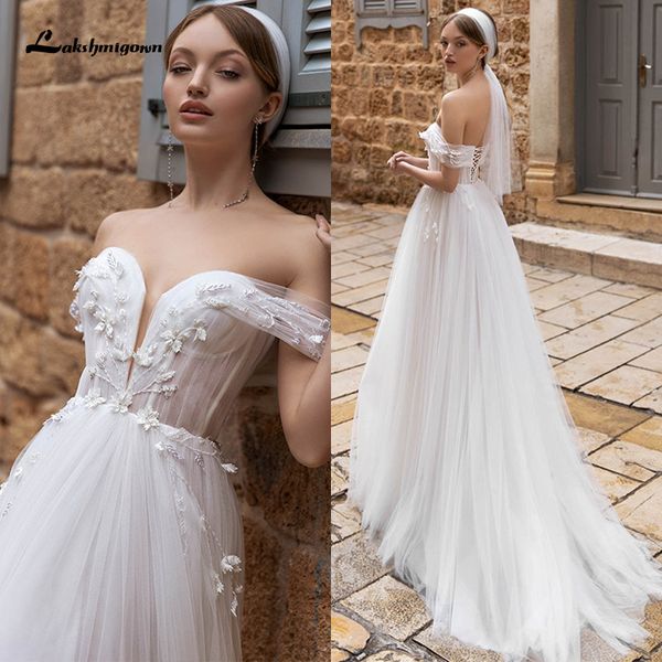 

new off the shoulder tulle wedding es with veil vestido de novia 2021 lace appliques princess bridal gown sukienka kwwo, White